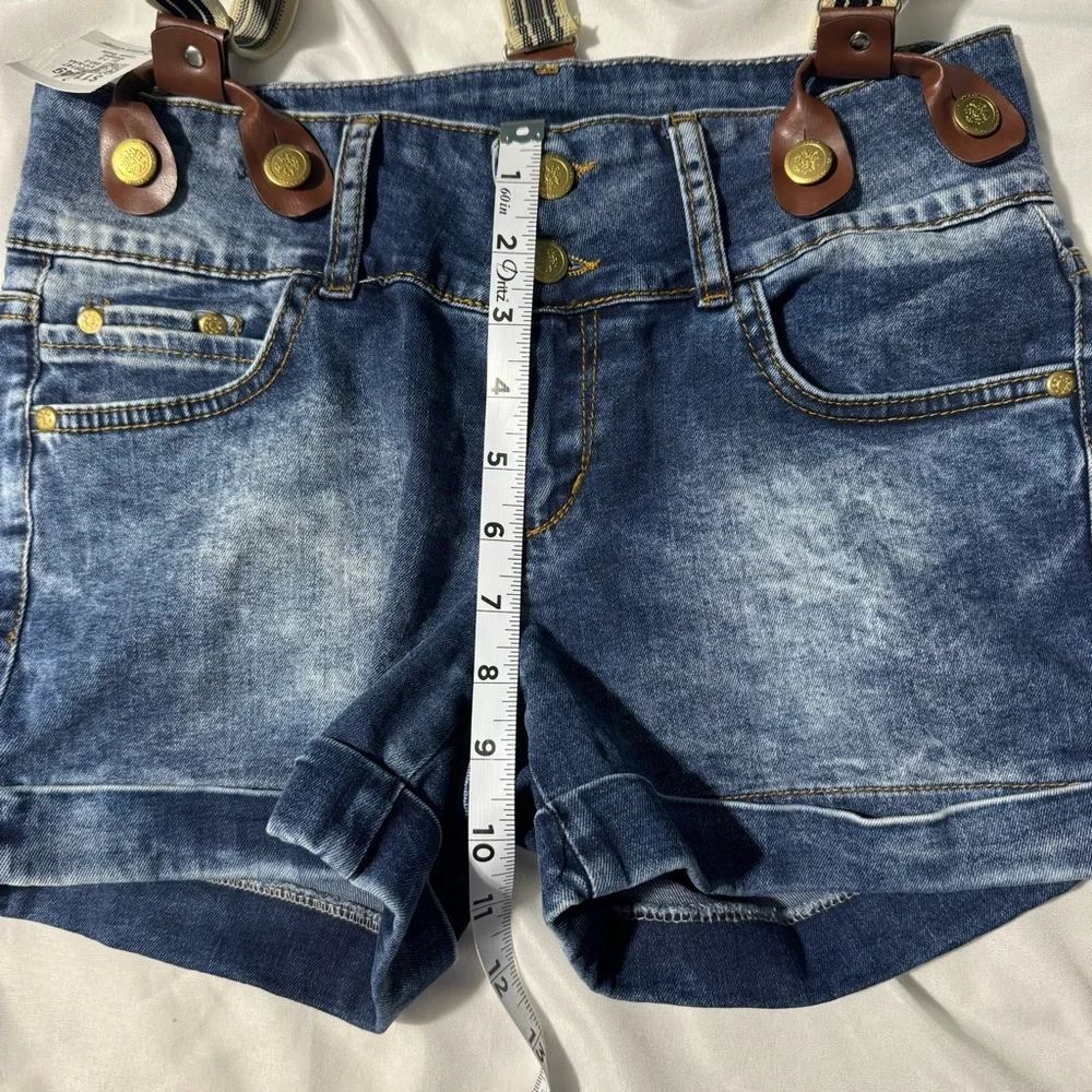Yellow Beetle Denim Shorts w/ Striped Suspenders | Size 29 Y2K Retro Streetwear - Picture 9 of 11